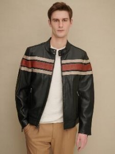 Men’s Black Genuine Leather Hooded Jacket