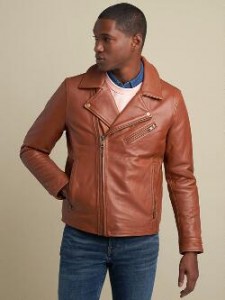 Johnson Men Tan Quilted Motorcycle Leather Jacket