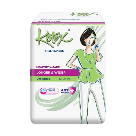 KOTEX LINERS DAILY HEALTHY V-CARE LONGER & WIDER 32'S WITH 4PADS FREE PACK